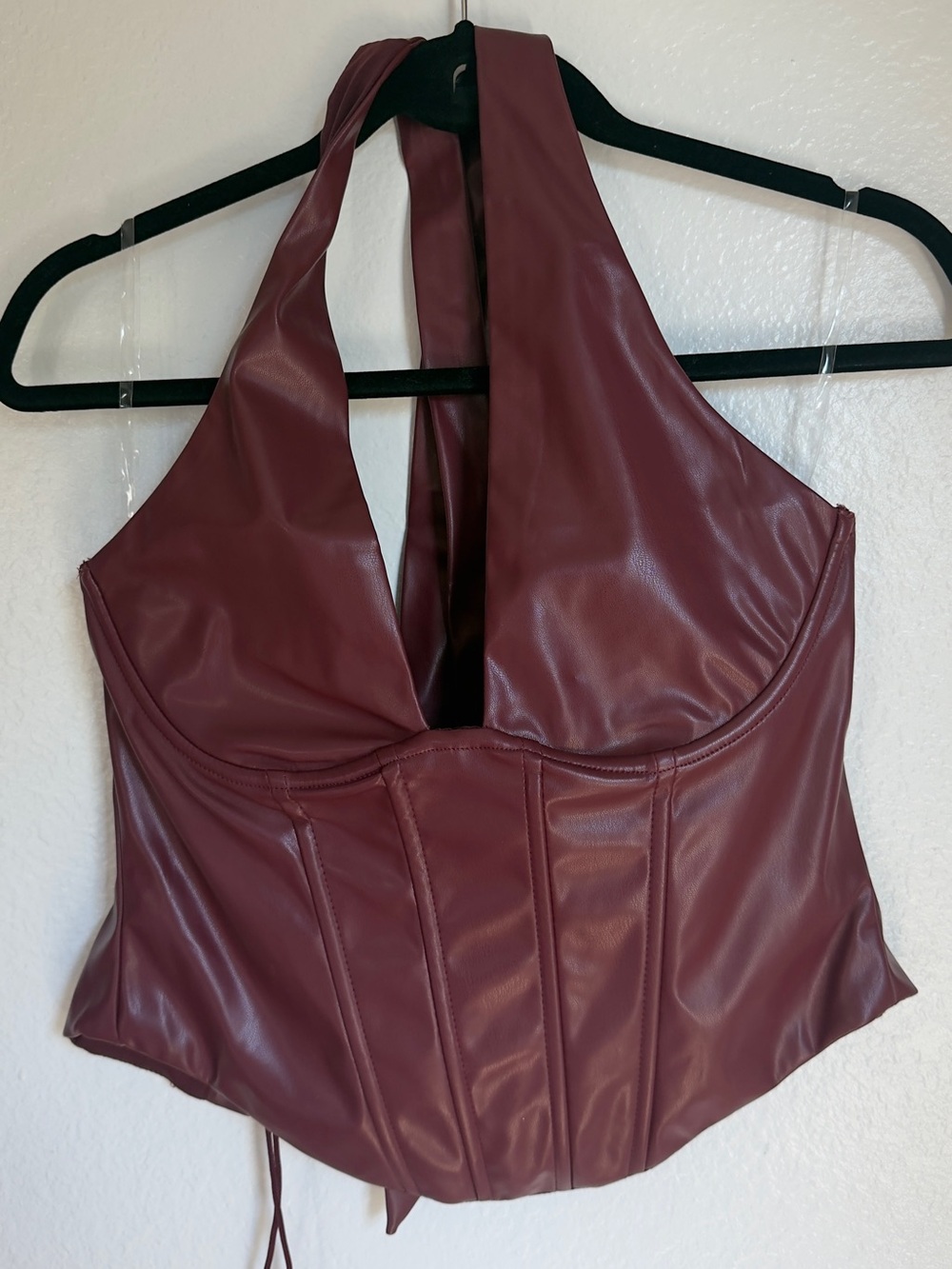 Faux Leather Halter Corset Top in Deep Burgundy Size M  New